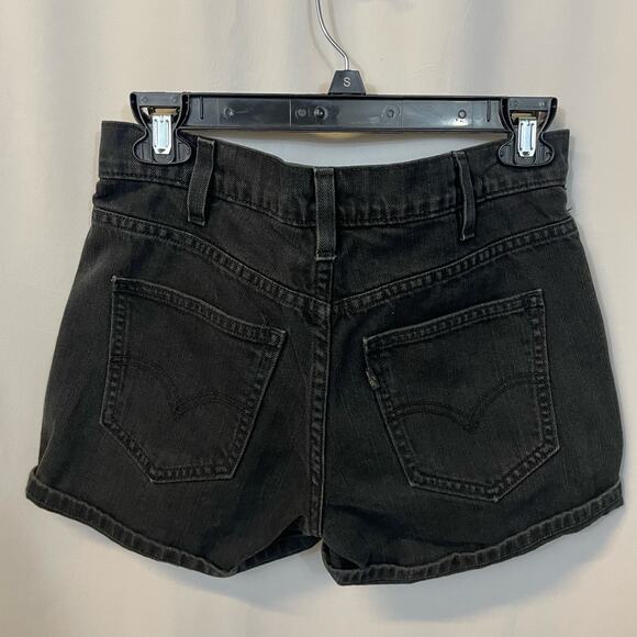 Levi's Black Jean Silver Tab Button Fly Denim Shorts Vintage VTG 90s Size 26 - Picture 3 of 5